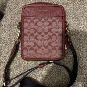 Coach Men's Burgundy and Brown Messenger Bag